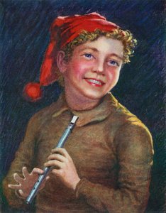 A Merry Piper (färg litho) av English School