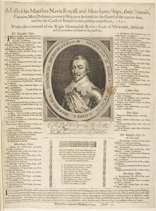 En sjöfartslistning med porträtt av jarlen av Warwick av English School