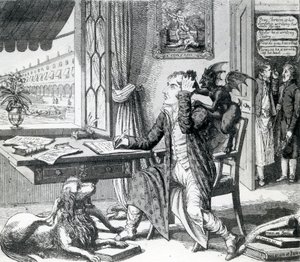 A Noble Poet - Scratching up his Ideas, utgiven av J. Johnston, 1823 av English School