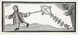 En pappersdrake som sätter upp den höga luften, illustration från Chap-books of the artonde århundradet av John Ashton, pub. 1882 av English School