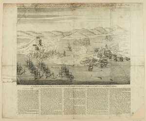 A Perspective Draft of Town, Harbour and Forts of Carthagena 1739, publicerad 1741 (linjegravyr) av English School