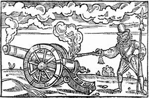 En Pikeman tänder en kanon av English School
