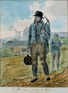 A Pitman Going to Work (akvarell på papper) av English School