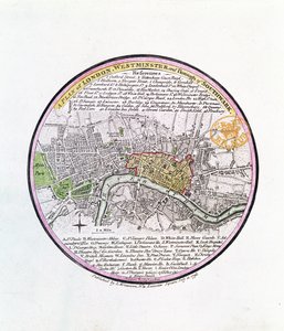 A Plan of London, Westminster och Borough of Southwark, 1793 (handfärgad gravyr) av English School