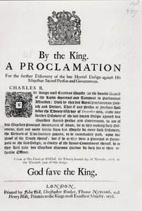 En kungörelse av kungen, för ytterligare upptäckt av den sena fasansfulla planeringen mot Hans Majestät, helig person och regering, 27 november 1678 av English School