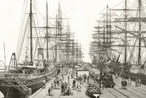 A Railway Pier in Melbourne, ur "Australian Pictures" av Howard Willoughby, utgiven av Religious Tract Society, London, 1886. av English School