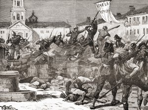 Ett republikanskt uppror i Malaga, Spanien under The Glorious Revolution (La Gloriosa av English School