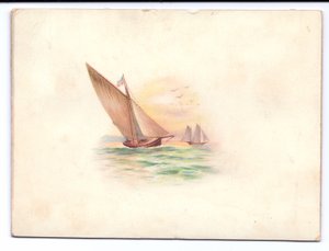 Ett viktorianskt nyårskort med yachter som seglar i månskenet, c.1895 av English School