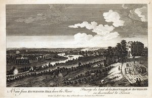 En utsikt från Richmond Hill nedför floden, tryckt för Robert Sayer Map und Printseller, Fleet Street av English School