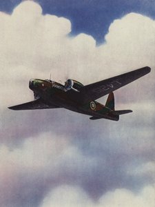 En Wellington bombplan högt upp bland molnen av English School