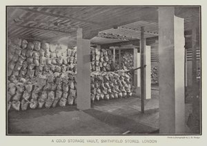 Ett valv för kylförvaring, Smithfield Stores, London (svartvitt foto) av English School