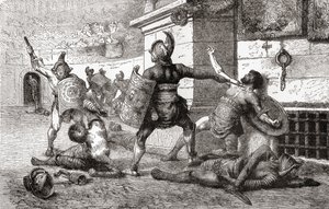 En strid mellan gladiatorer i det antika Rom, från Ward and Lock