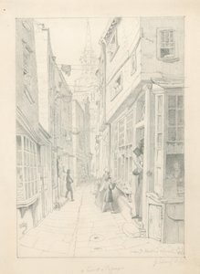 En domstol eller passage nära St Martins Church, London, juli 1828 av English School