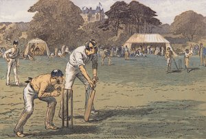 En cricketmatch (färglitografi) av English School