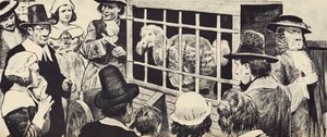 Ein Dodo wird im siebzehnten Jahrhundert in England ausgestellt (Lithografie)
