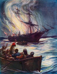 En eld till havs (färg litho) av English School