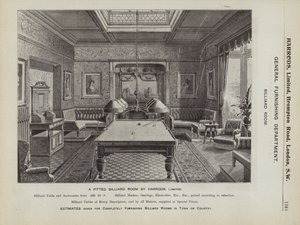 Ett utrustat biljardrum av Harrods (litho) av English School
