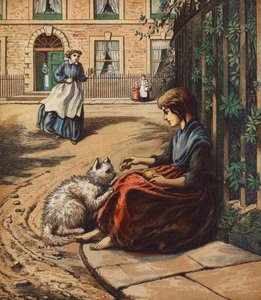 En vän i nöd (färglitografi) av English School