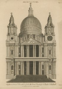 En geometrisk höjd av den västra fronten av St Pauls Cathedral av English School
