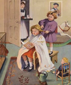 En busig barberare (färglitografi) av English School