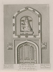 Ett monument med den gamla sakristidörren i St Mary le Savoy av English School