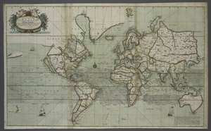 En ny och korrekt karta över världen från en havsatlas, 1707 (handfärgat tryck) av English School