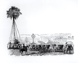 En palm transporteras till Hyde Park för den stora utställningen, London, 1851 av English School