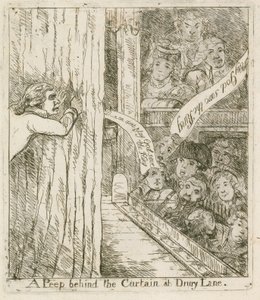 Ein Blick hinter den Vorhang im Drury Lane; Karikatur von English School