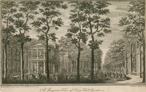 En perspektivvy av Vauxhall Gardens, London av English School