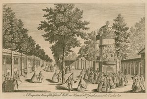 En perspektivvy av Grand Walk i Vauxhall Gardens, London och The Orchestra av English School