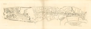 En plan över Hyde Park och en del av City of London, som visar en position för ett kungligt palats av English School
