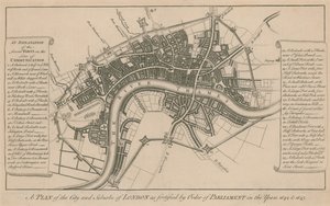 En plan över Londons stad och förorter som befästas på order av parlamentet åren 1642 och 1643 av English School