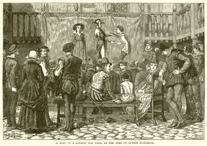 En pjäs i en London Inn Yard, på drottning Elizabeths tid av English School