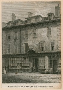 Ett anmärkningsvärt gammalt hus på Leadenhall Street, London av English School