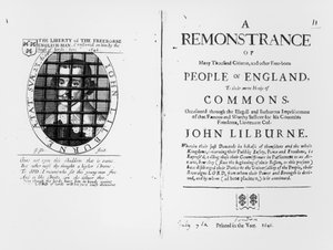 En protest från Levellers till House of Commons angående fängslandet av deras ledare John Lilburne (ca 1614-57) publicerad 1646 av English School