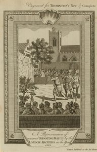 En representation av en storslagen skjutmatch av Londons bågskyttar år 1583 av English School