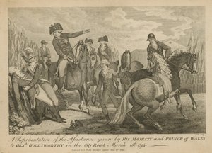 En representation av den assistans som Hans Majestät och Prins av Wales gav till General Goldsworthy på City Road av English School