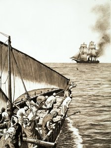 Ett ångfartyg vid horisonten, en arabisk dhow i förgrunden av English School