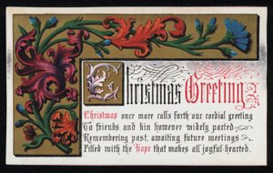 En vers med blommigt rullmönster, julhälsningskort. (chromolitho) av English School