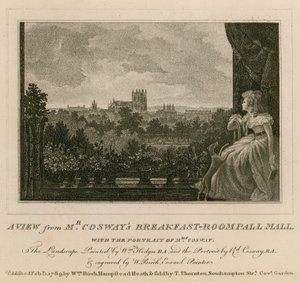 En vy från Mr Cosways frukostrum, Pall Mall, med porträttet av Mrs Cosway av English School