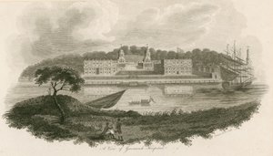 Utsikt över Greenwich Hospital, London av English School