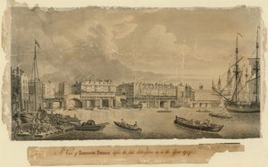 En vy över London Bridge före den sena ändringen som år 1757 av English School
