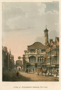 En vy av St Dunstans Church, Fleet Street, London av English School