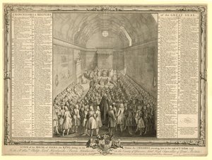 En vy av House of Peers, kungen som sitter på sin tron, underhuset som deltar i honom i slutet av sessionen 17412