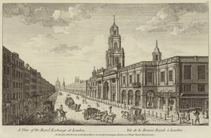 En vy av Royal Exchange i London av English School