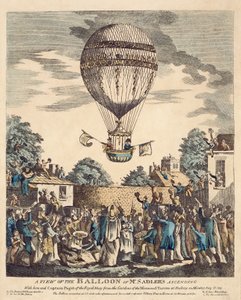 En vy över Mr Sadlers ballong som stiger upp med honom och kapten Paget från Royal Navy från trädgårdarna till Mermaid Tavern i Hackney måndagen den 12 augusti av English School