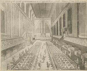 En vy av insidan av Guildhall som den såg ut på Lord Mayors Day, 1761 av English School