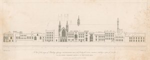 En vy av byggnadsområdet som gränsar till Westminster Hall och vid Themsen av English School