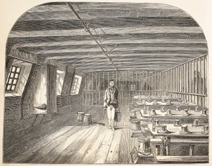 En avdelning ombord på Defense Hulk ordnade att de dömda återvände till middag, illustration från The Criminal Prisons of London och Scenes from Prison Life av Henry Mayhew och John Binny, pub. 18 av English School