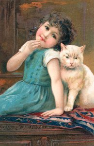 En ung flicka poserar med en katt av English School